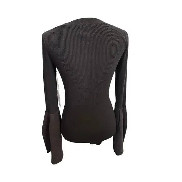 NWT Chelsea 28 Bell Sleeve Rib Knit Black Sweater Sz S - Picture 5 of 5